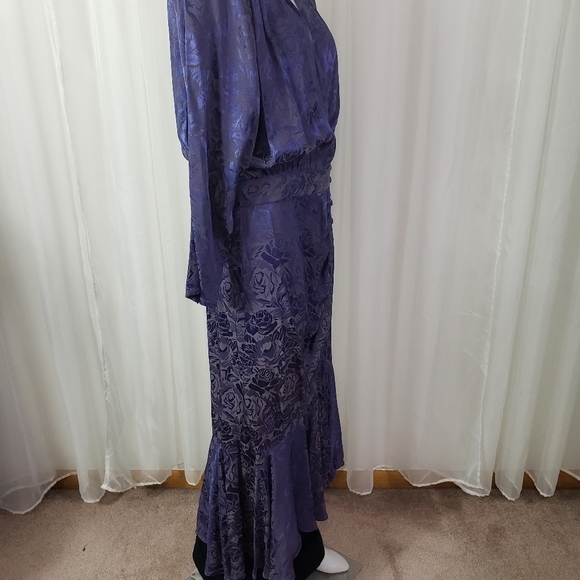 Vintage B.B. Collections purple floral wrap dress covered button mermaid hem 12 - Picture 8 of 14